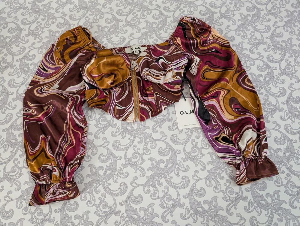 nwt o.l.m. satin crop top